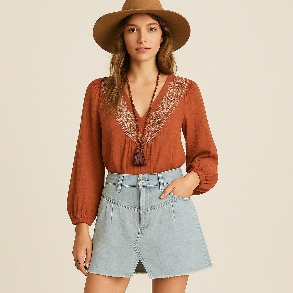 Free People “Silver Lake” High-Rise Denim Skirt